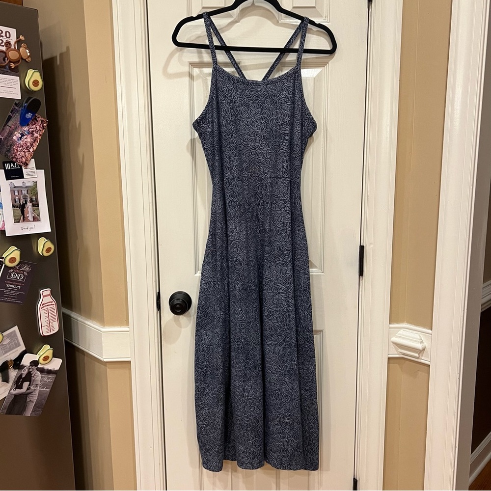 Like New Pact Lagoon Fit and Flare Midi Dress in Blue XL Organic Cotton